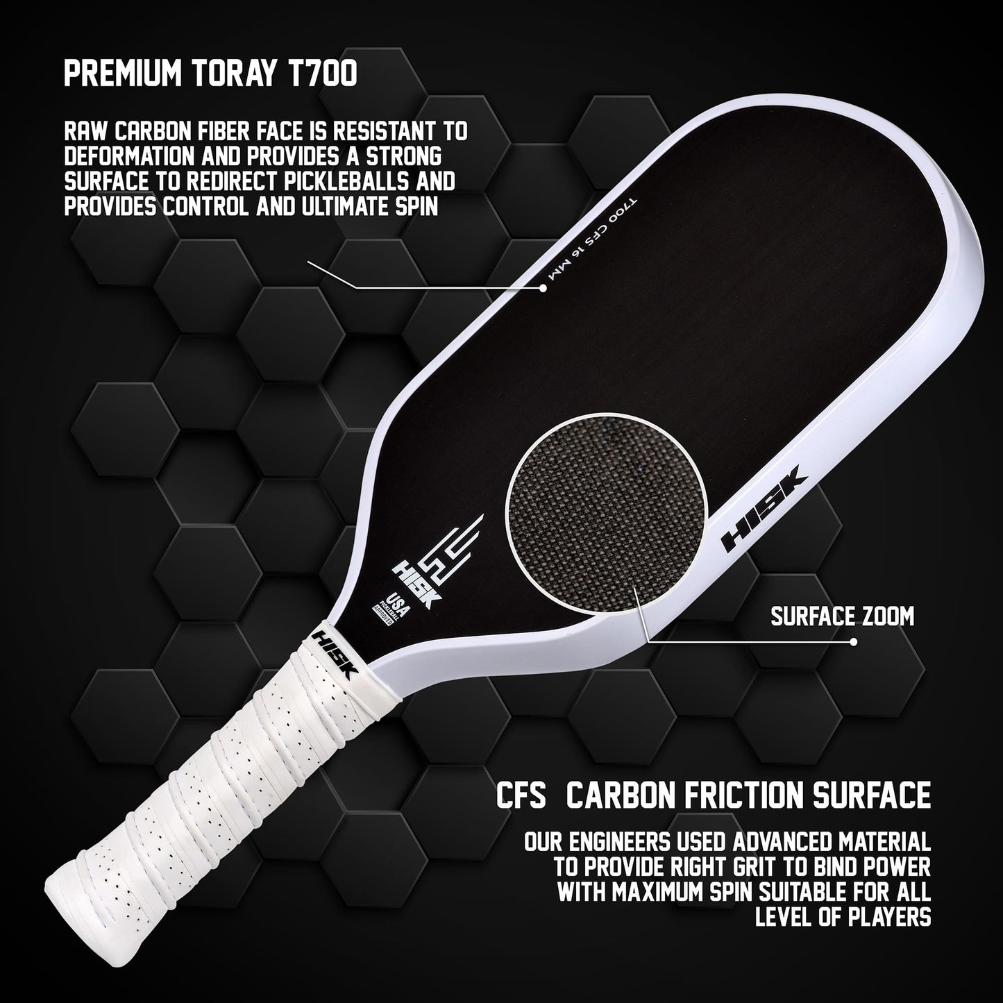 HISK RAV PRO PICKLEBALL PADDEL - White