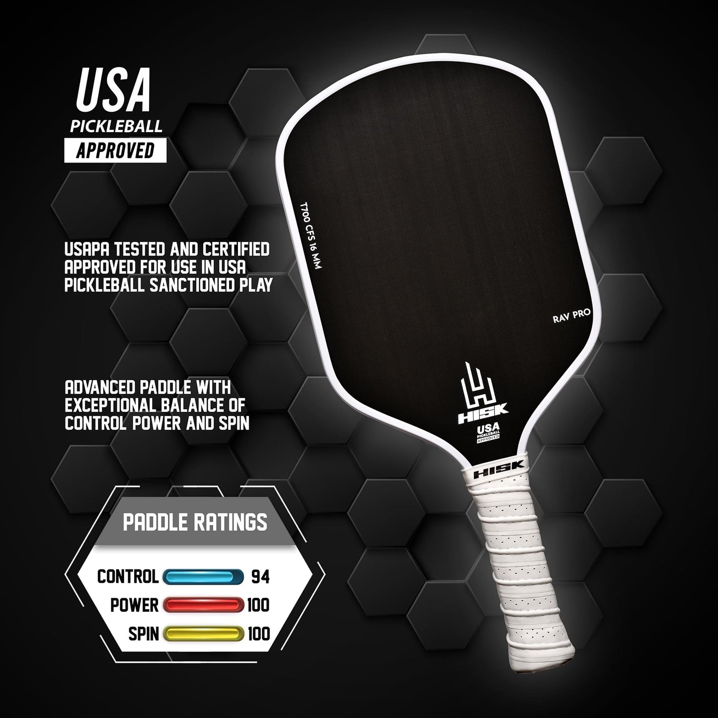 HISK RAV PRO PICKLEBALL PADDEL - White
