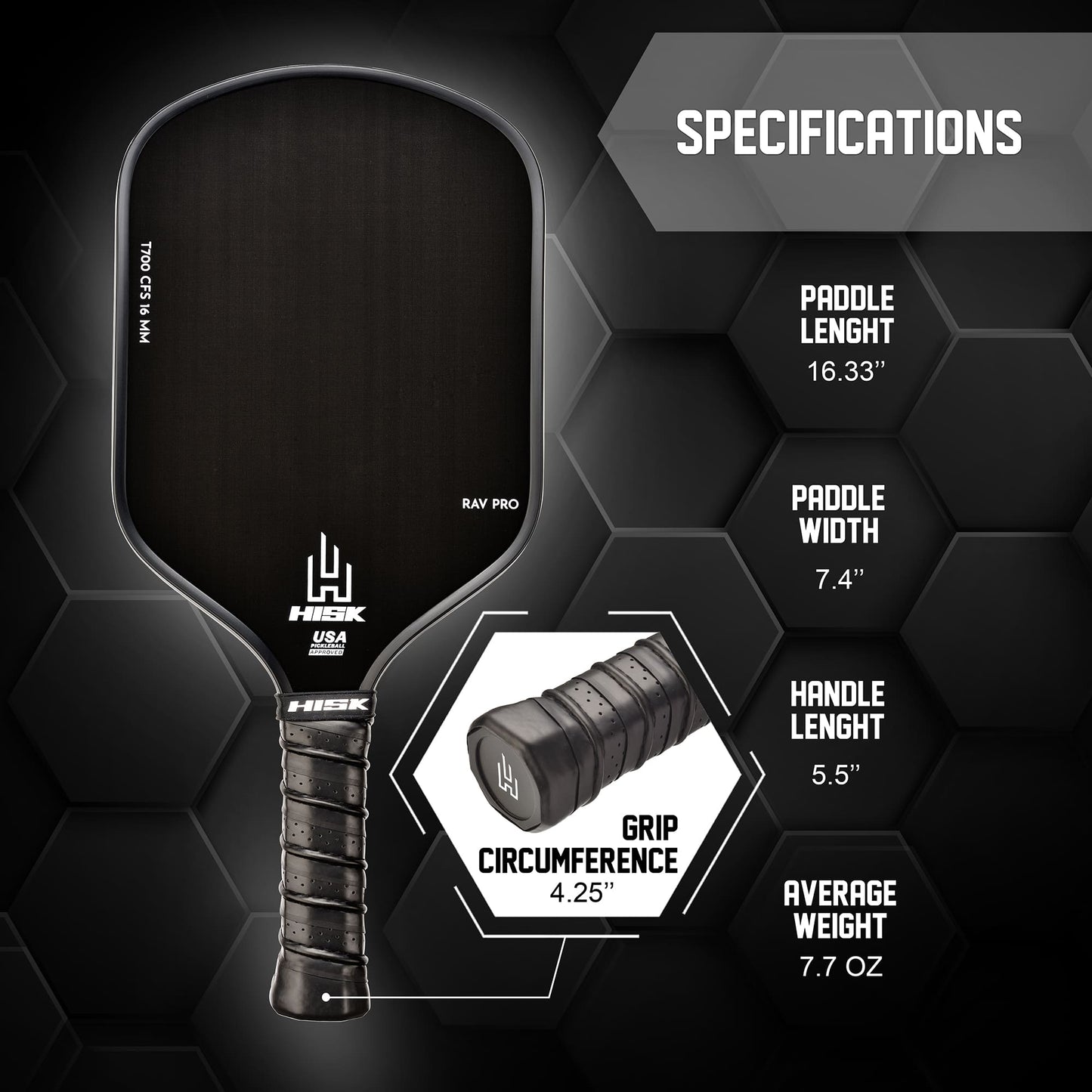 HISK RAV PRO PICKLEBALL PADDEL - Black